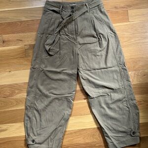 Barrel pants light brown size S by Mango, high waisted, pleated with belt